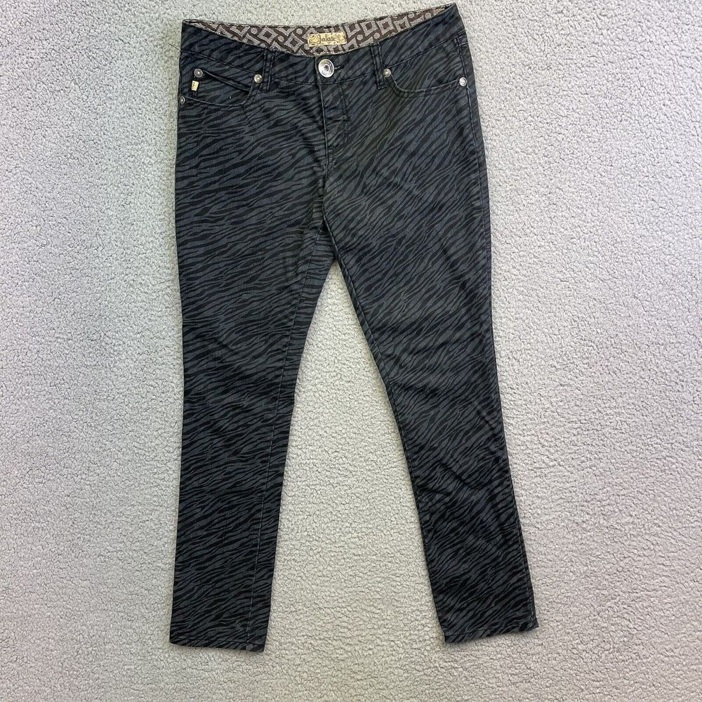 Jalate Women's Jeans Size 11 Slim Tapered Skinny Denim Black & Gray Zebra Print